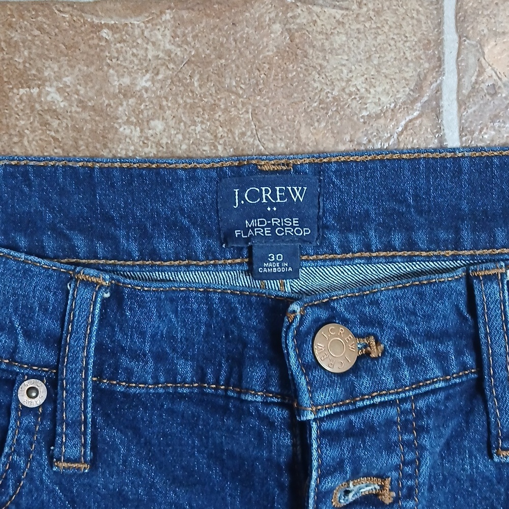 J. Crew Dark Blue Mid-rise Flare Crop Button Fly Womens Size 30 - Picture 3 of 5